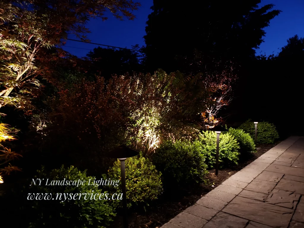Low-voltage path lights lining interlock walkway – Maple, Vaughan